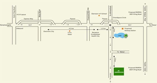 JR Greenwoods Location Map -Plots for sale near chandapura