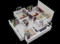 Isometric View of 1050 Sq.Ft Apartments in Bangalore