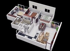 Isometric View of 1300 Sq.Ft Apartments in South Bangalore